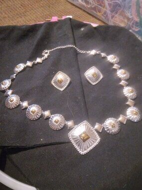 Vintage Avon Mixed Metal Sunburst Necklace & Earring Set MN Hallmark